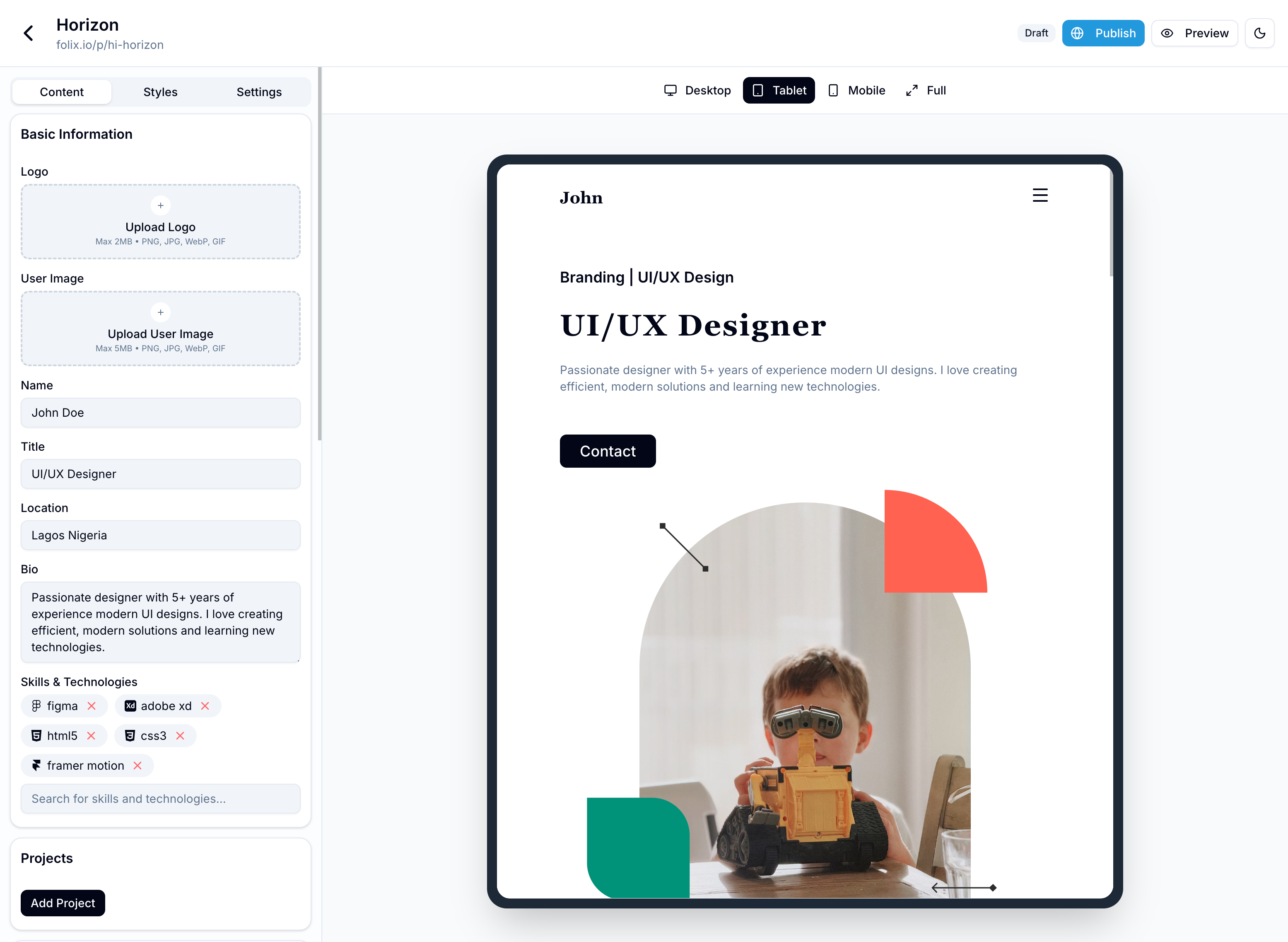 Folix Dashboard Editor