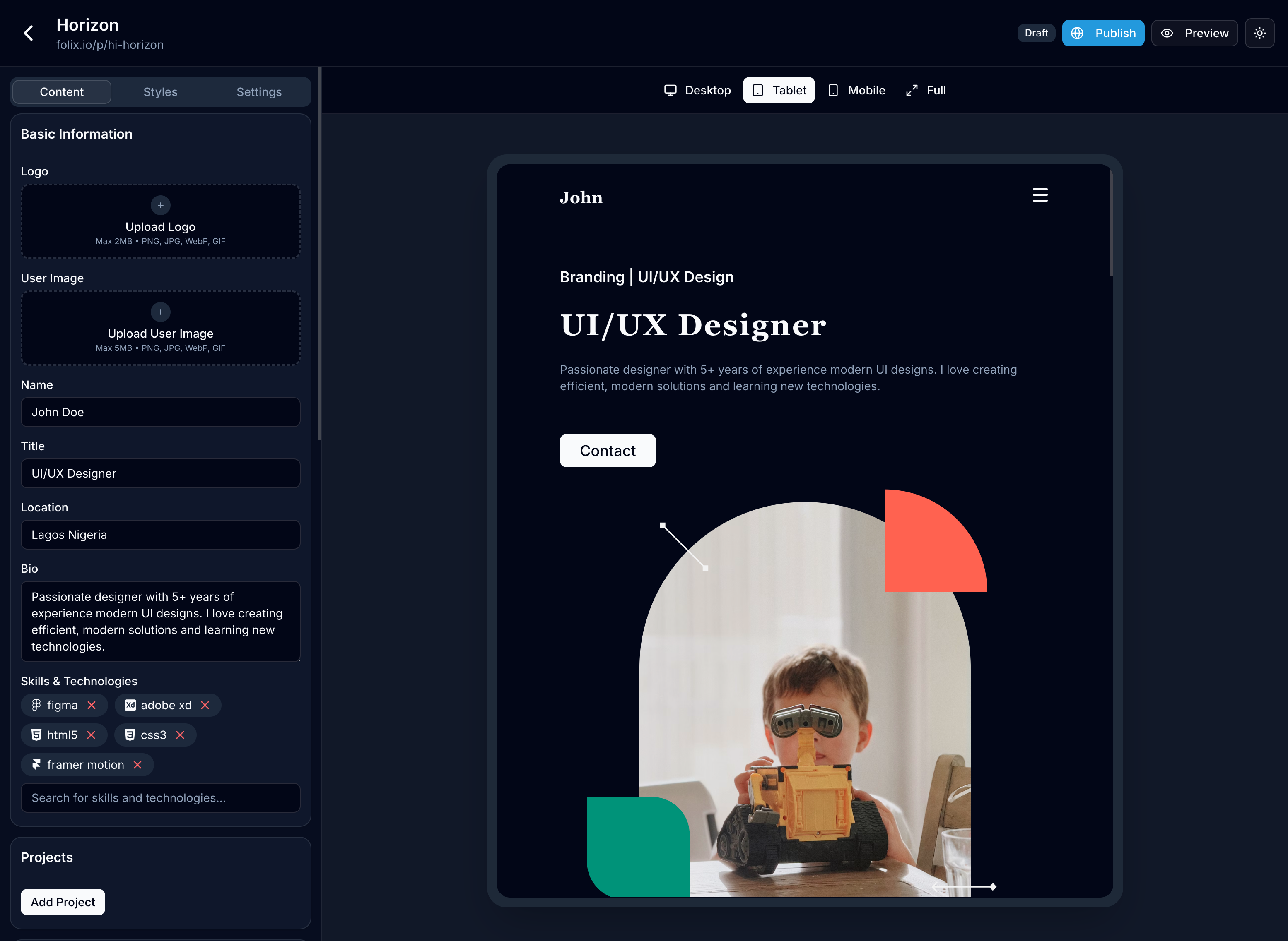 Folix Dashboard Editor